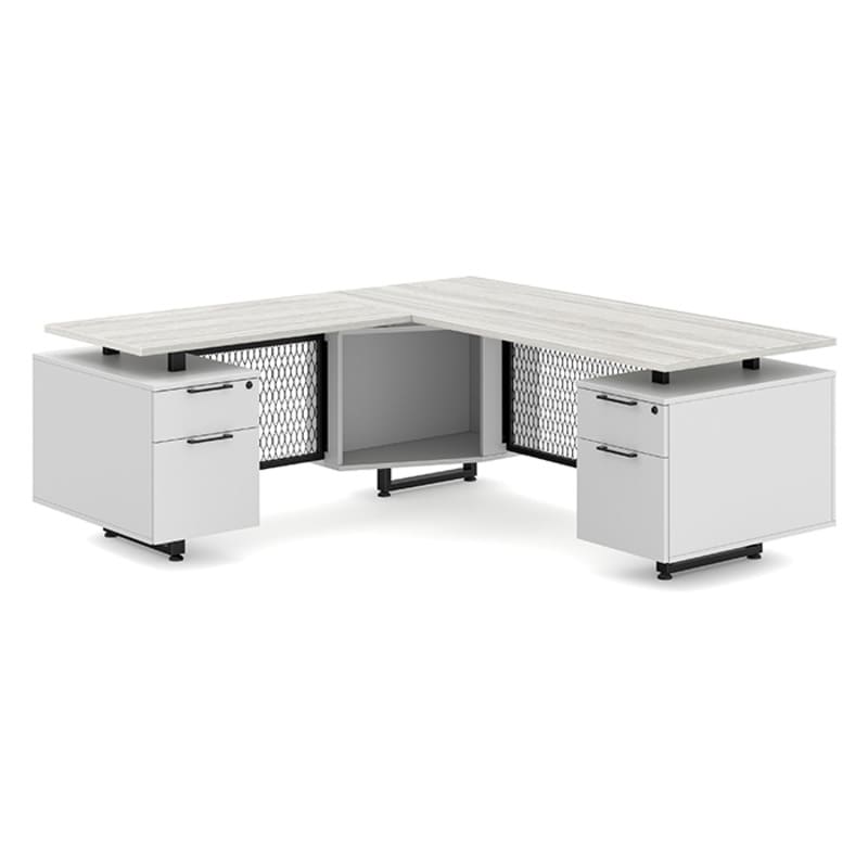 L shape office desk silver birch top