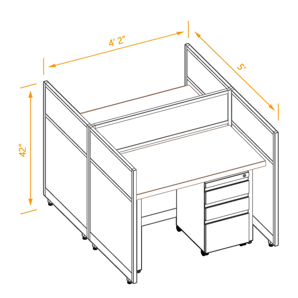 Cubicle workspaces 42h fixed non powered 2pack 2x4