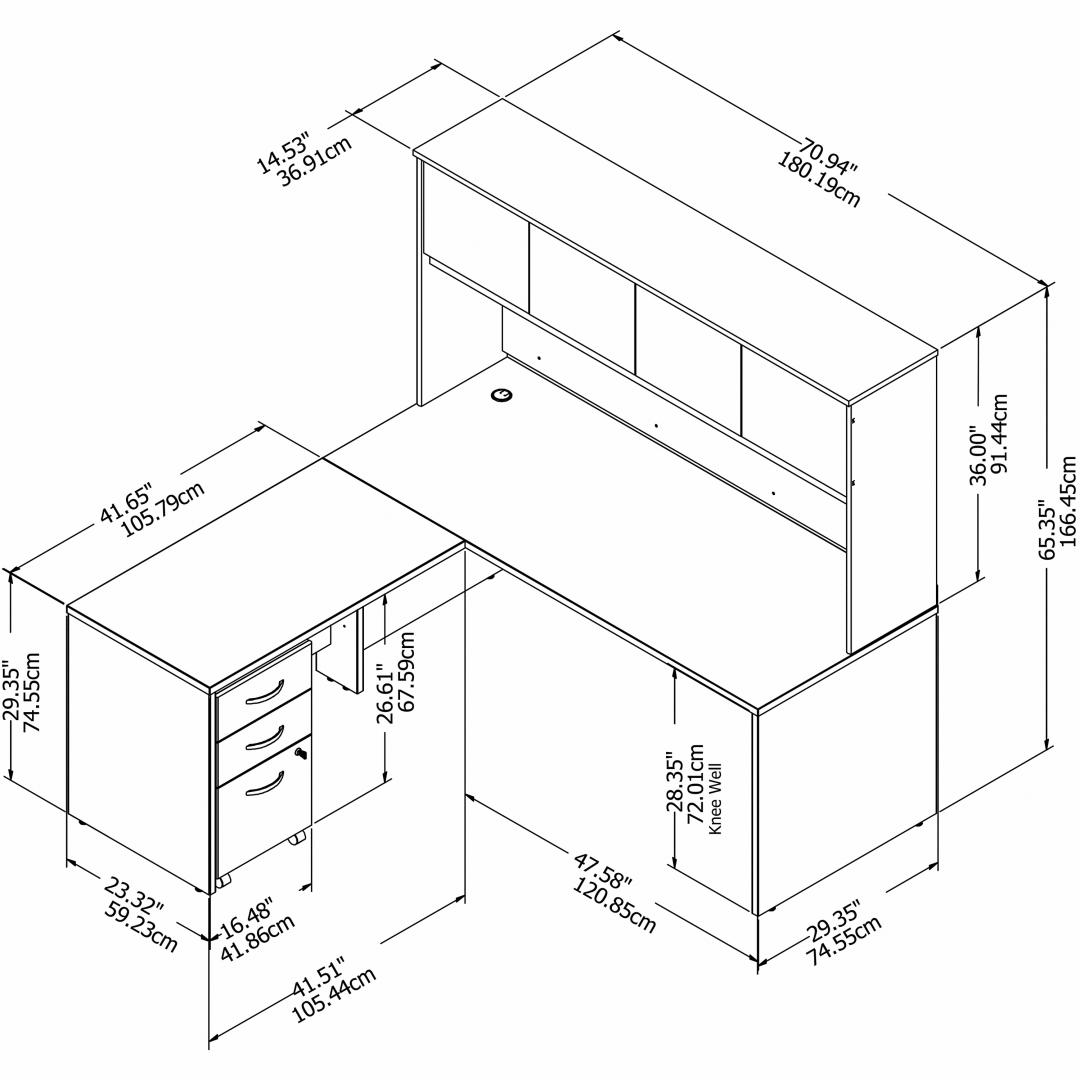 Besto l shaped computer desk with hutch 71w x 71d measures