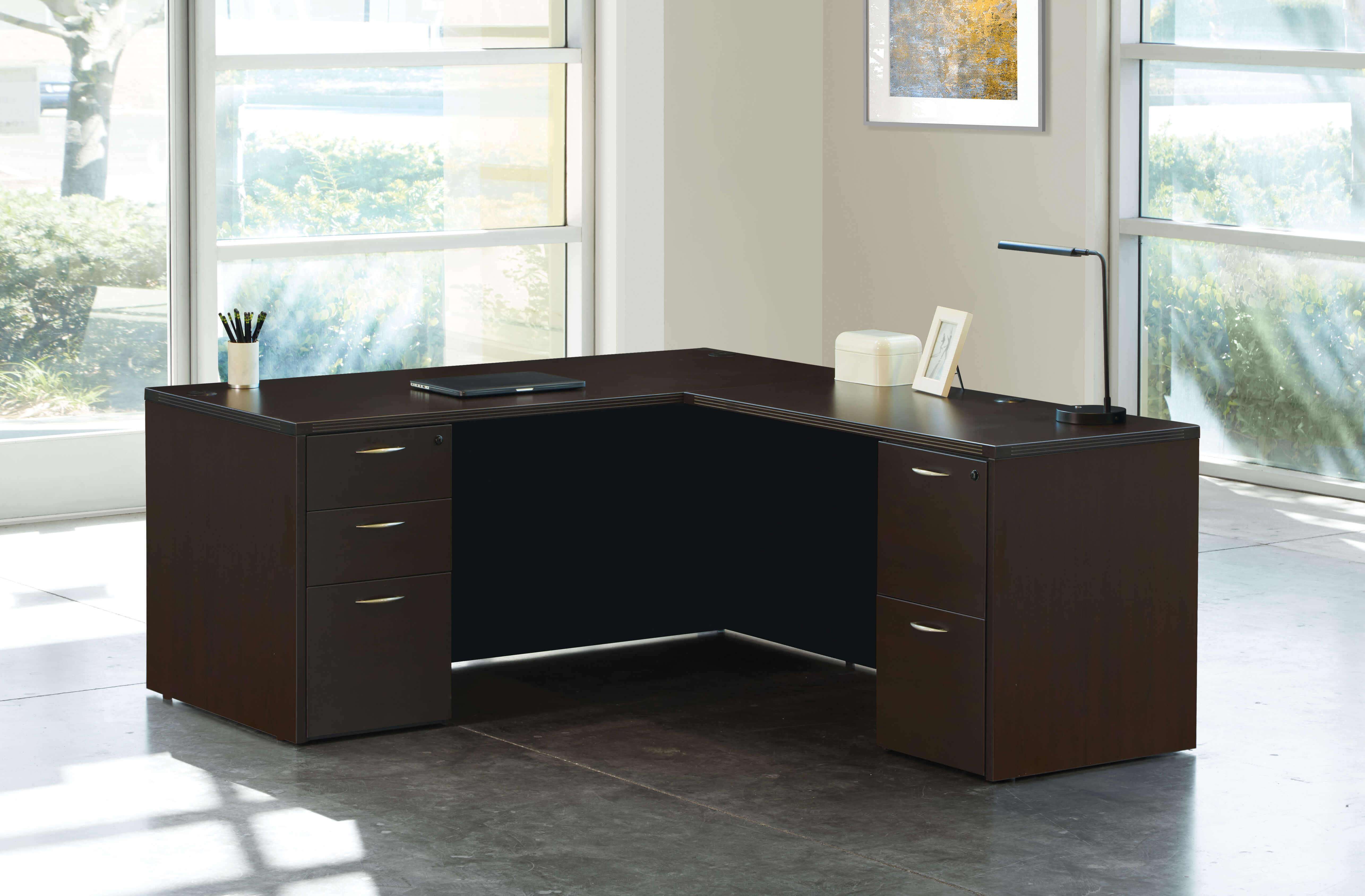 L shaped desk large l shaped desk contemporary l shaped desk espresso space view 1 2