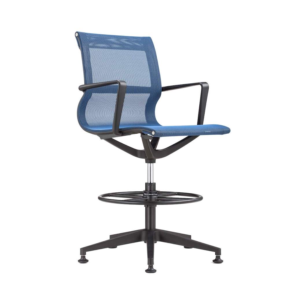 Office chair for standing desk ergonomic stool for standing desks drafting chair stool black frame and blue angle view