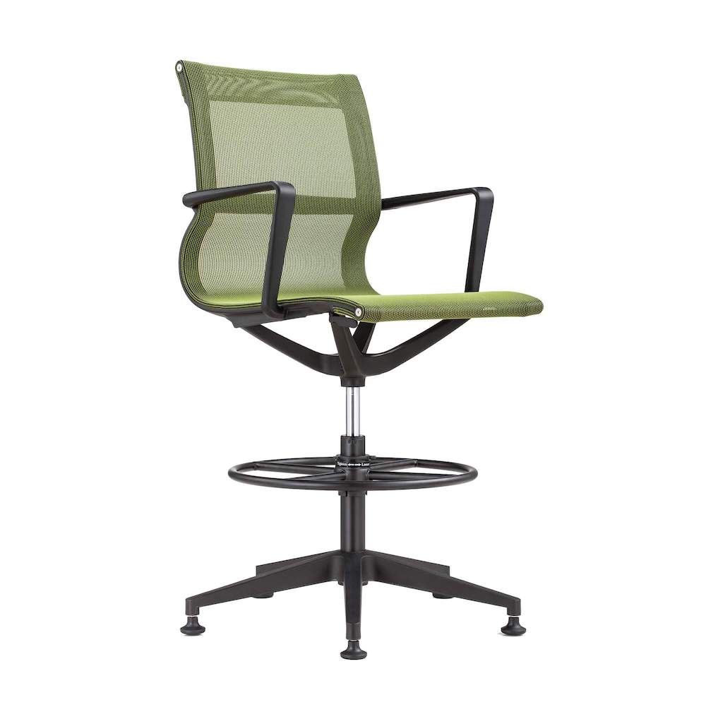 Office chair for standing desk ergonomic stool for standing desks drafting chair stool black frame and green angle view