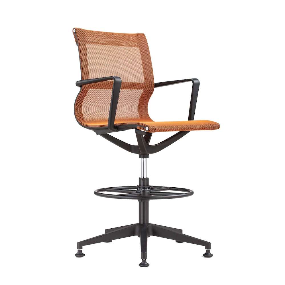 Office chair for standing desk ergonomic stool for standing desks drafting chair stool black frame and orange angle view