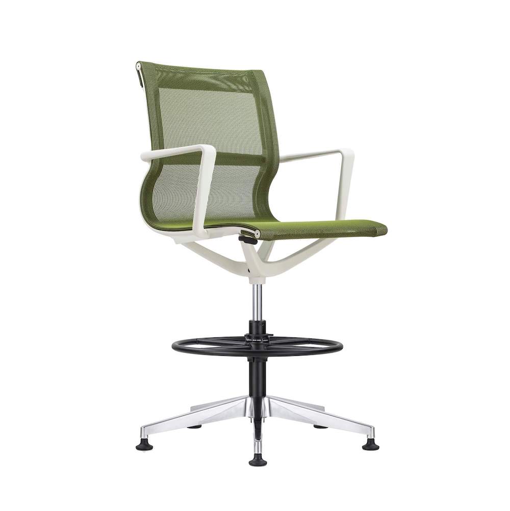 Office chair for standing desk ergonomic stool for standing desks drafting chair stool white frame and green angle view