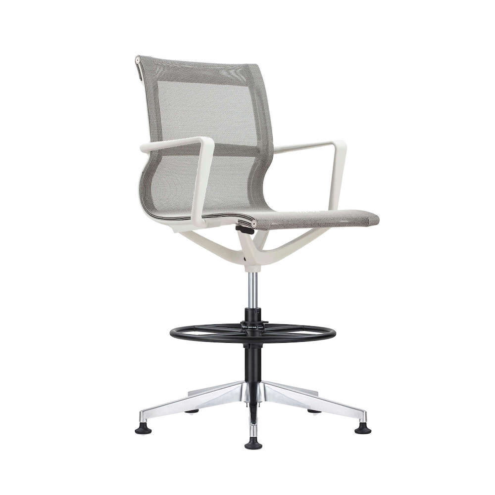 Office chair for standing desk ergonomic stool for standing desks drafting chair stool white frame and white angle view 1
