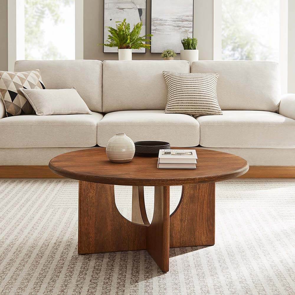 All wood coffee table 34 walnut lifestyle