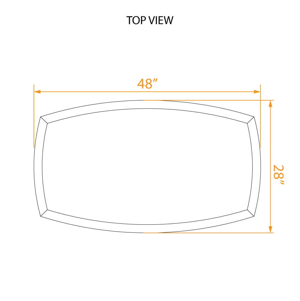 Curved coffee table 2D dimensions 1