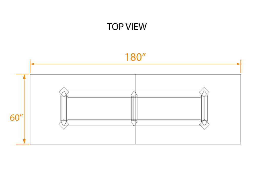 Efficient meetings table 15x5 top view dimensions