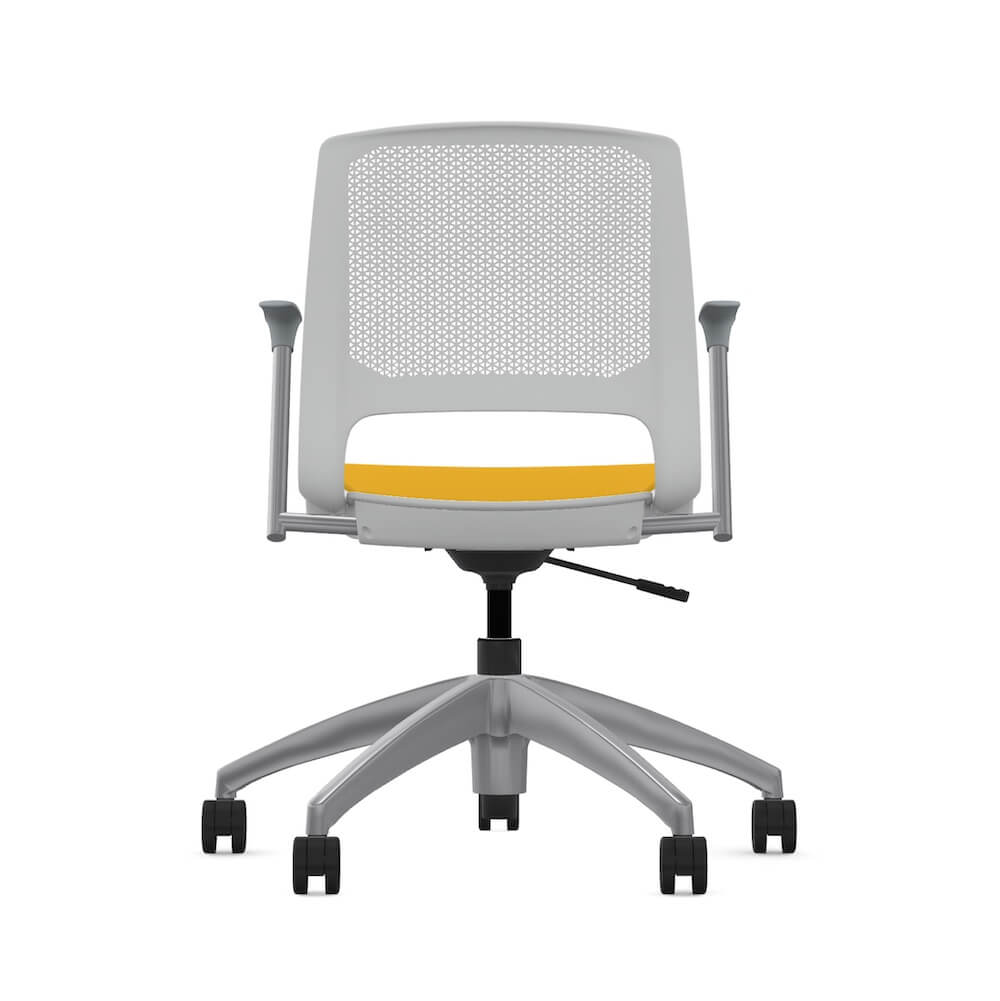 Executive and conference chairs office desk chairs plastic office chair with wheels white frame and yellow fabric back view