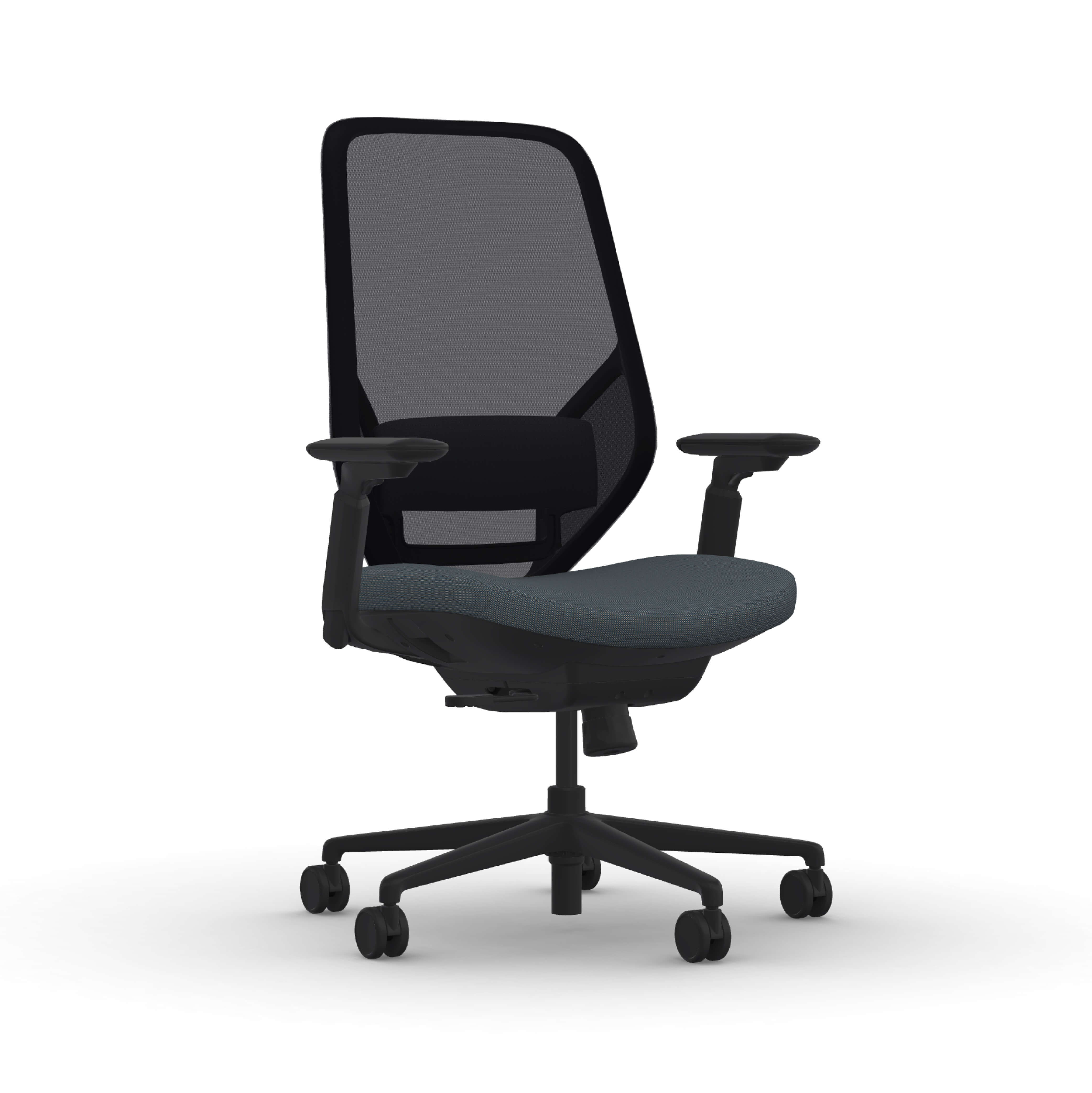 Executive and conference office desk chairs modern fabric office chair black frame and blue fabric angle view 1