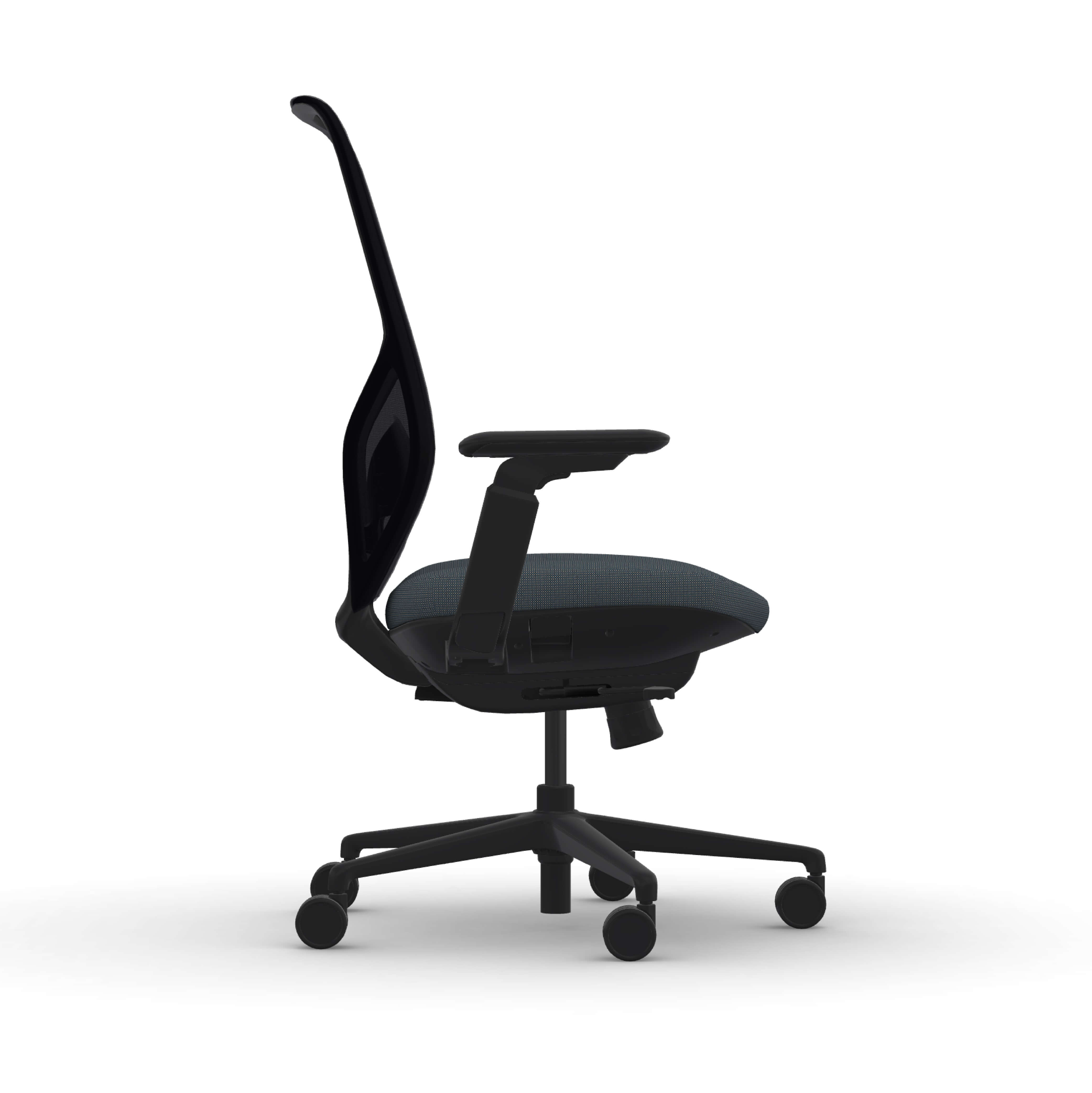 Executive and conference office desk chairs modern fabric office chair black frame and blue fabric side view