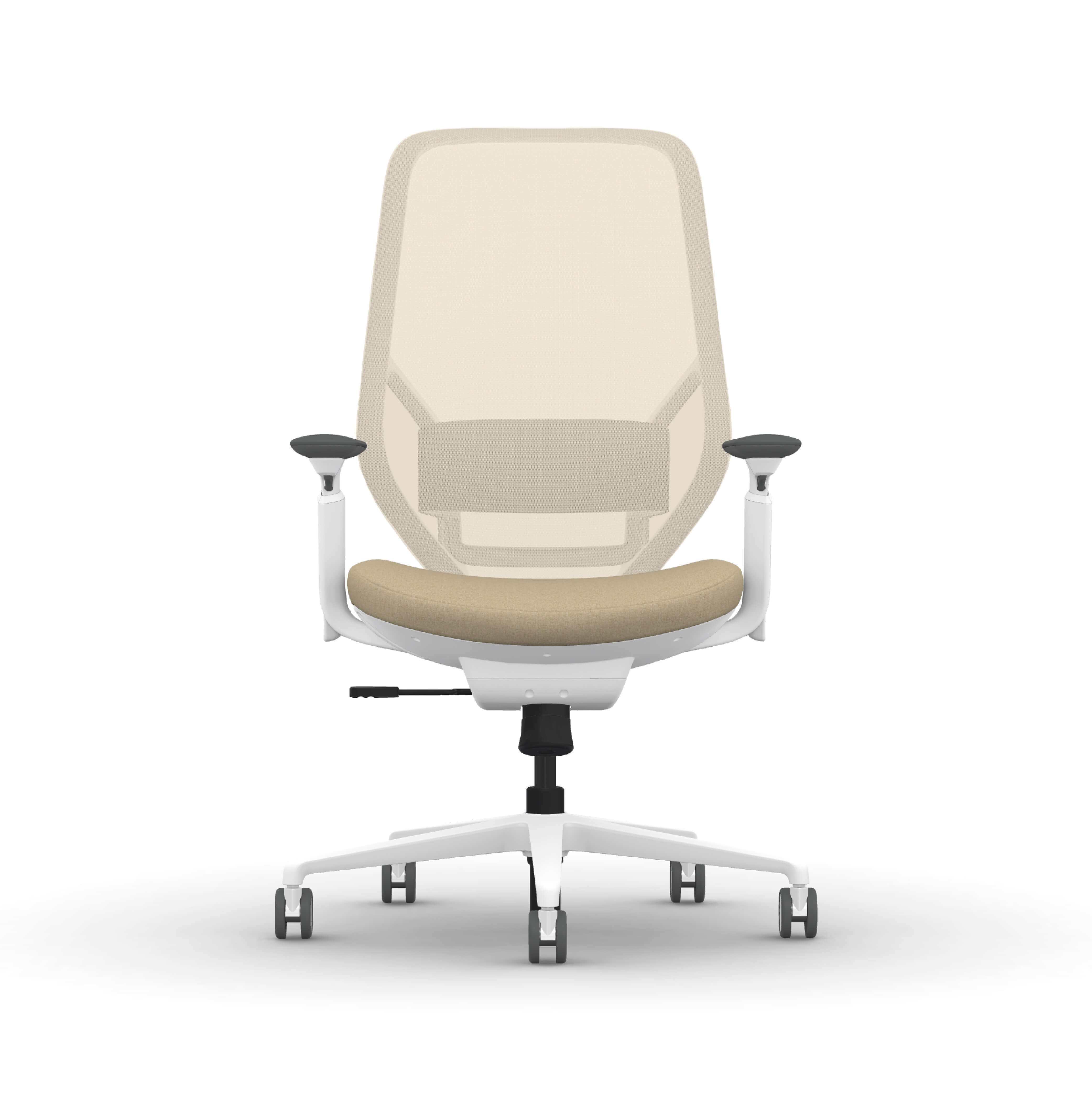Executive and conference office desk chairs modern fabric office chair white frame and beige fabric front view