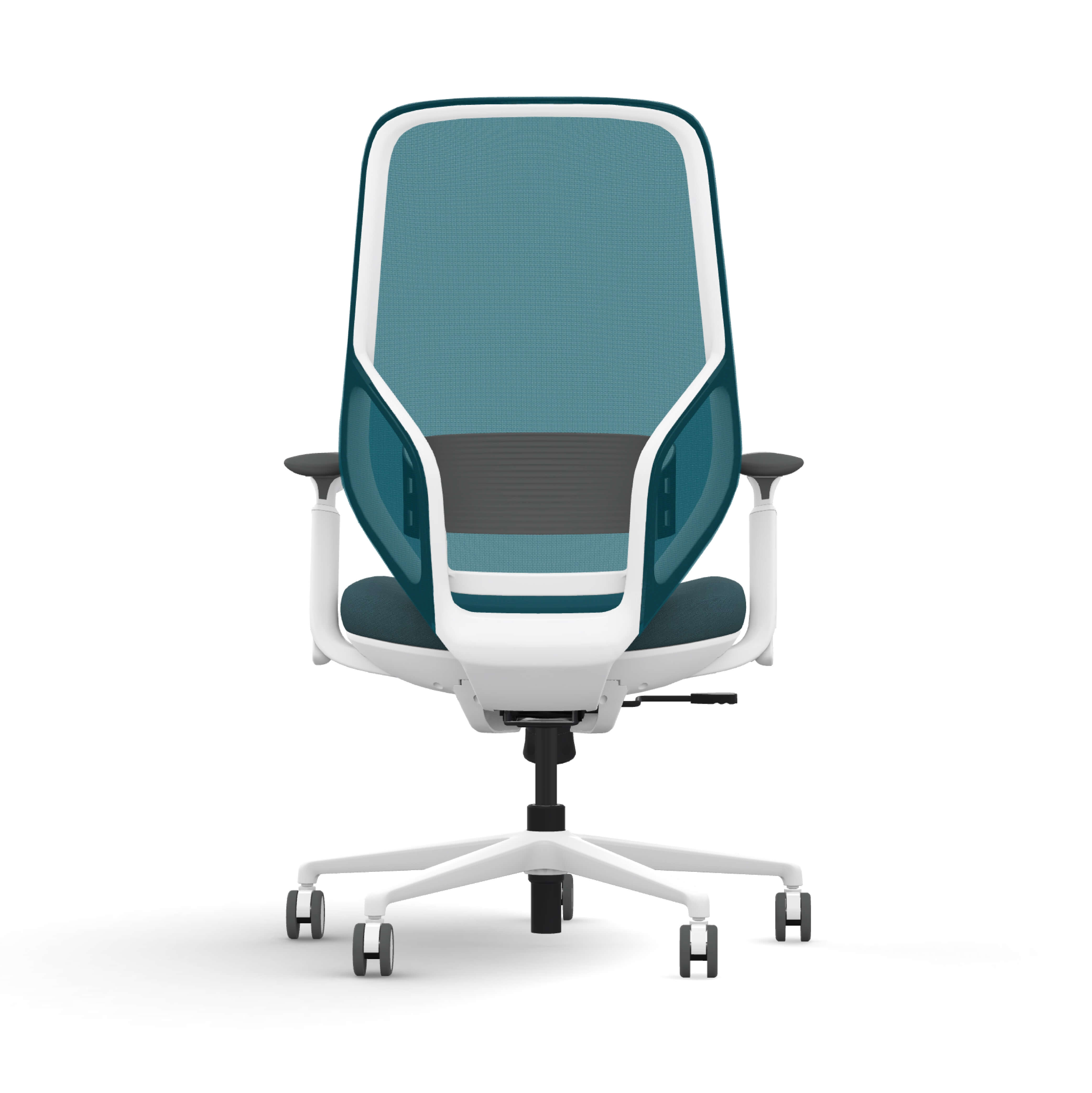 Executive and conference office desk chairs modern fabric office chair white frame and turquoise fabric back view