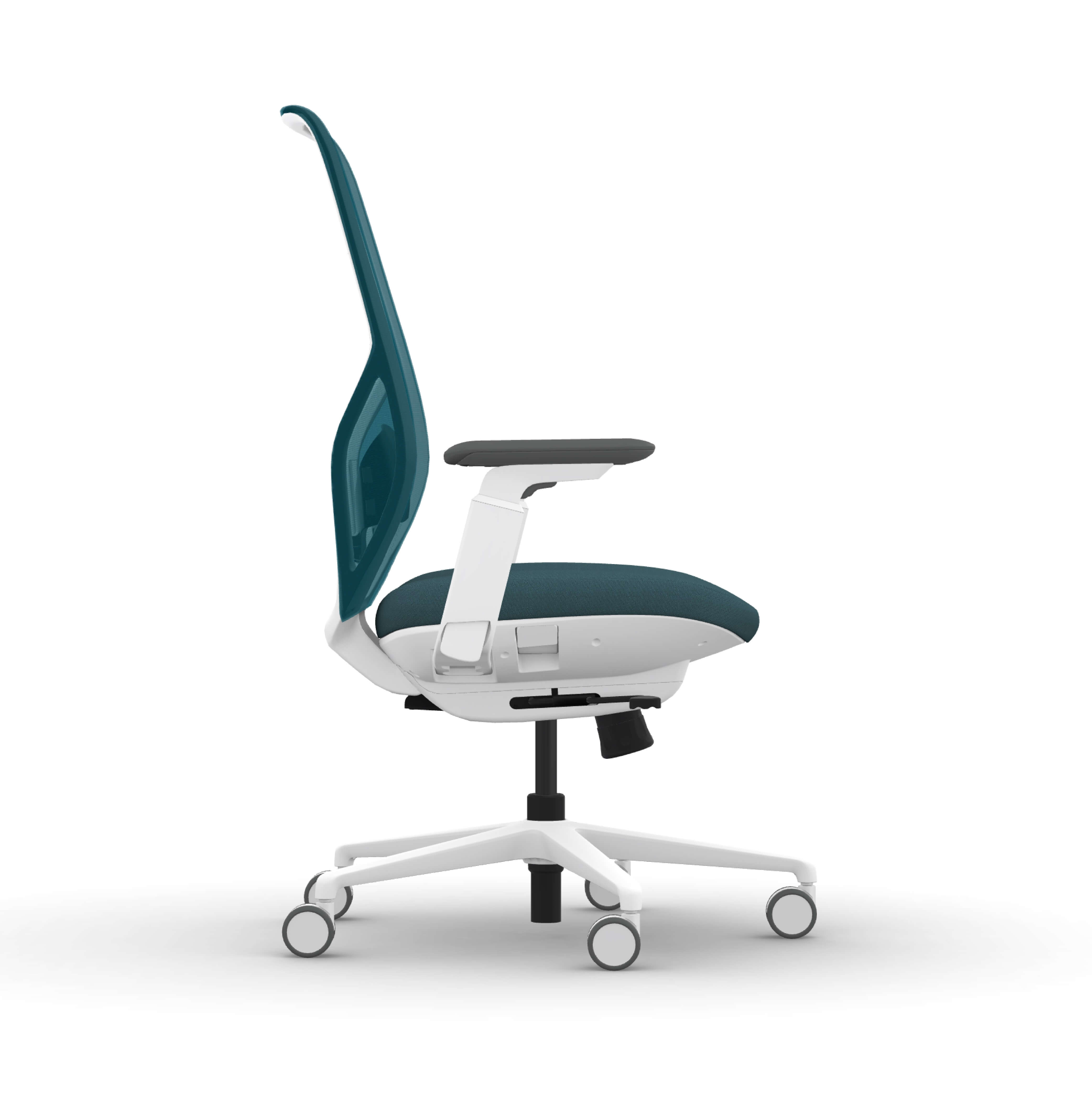Executive and conference office desk chairs modern fabric office chair white frame and turquoise fabric side view