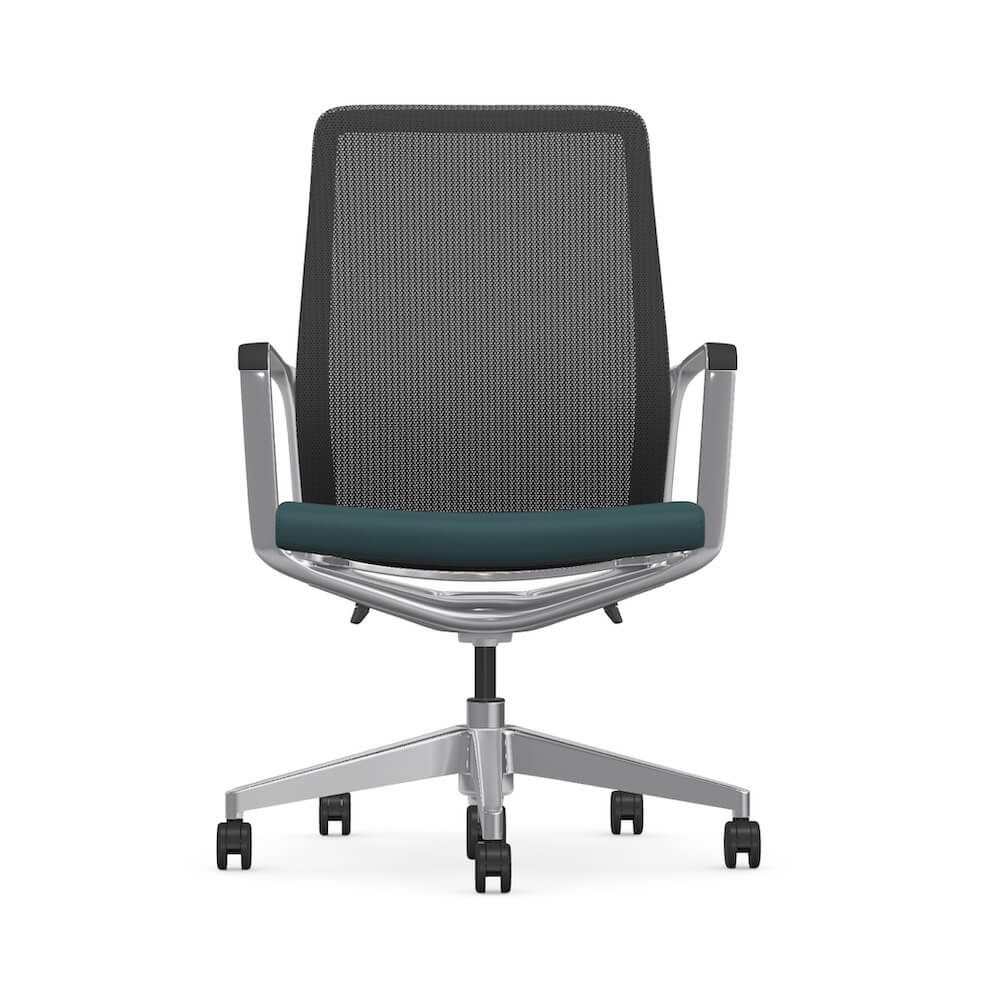 Executive and conference office desk chairs modern office executive chair blue seating and polished frame front view