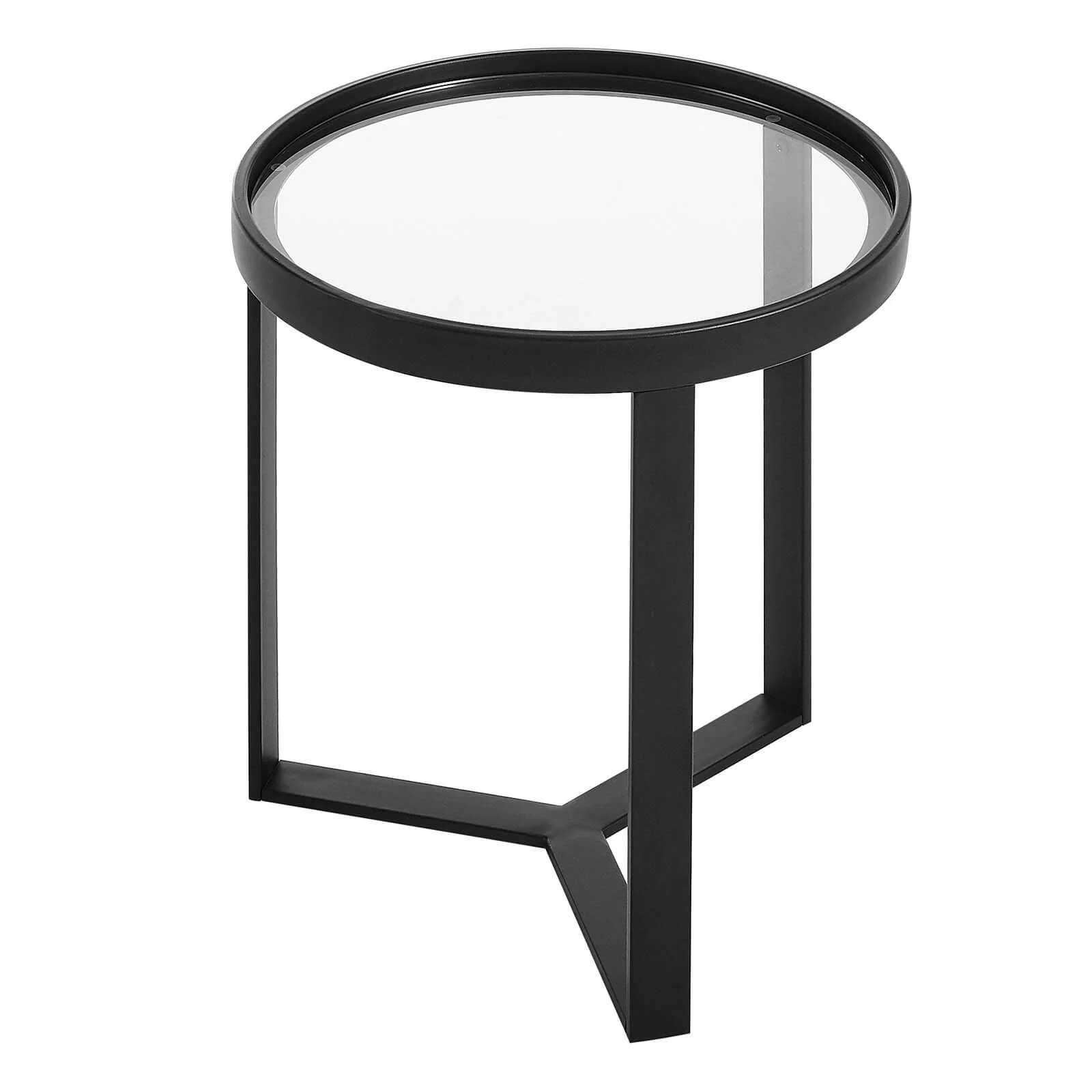 Glass and steel end table 17 angle view