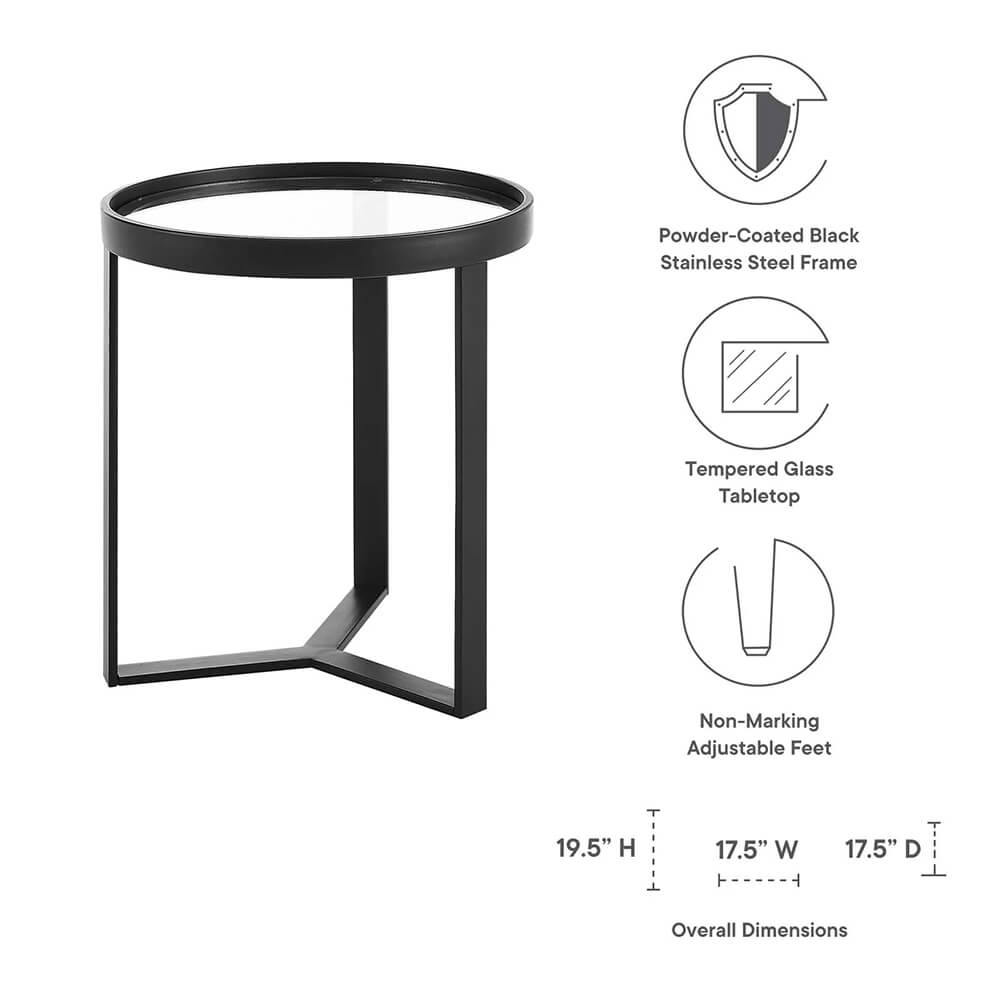 Glass and steel end table 17 features