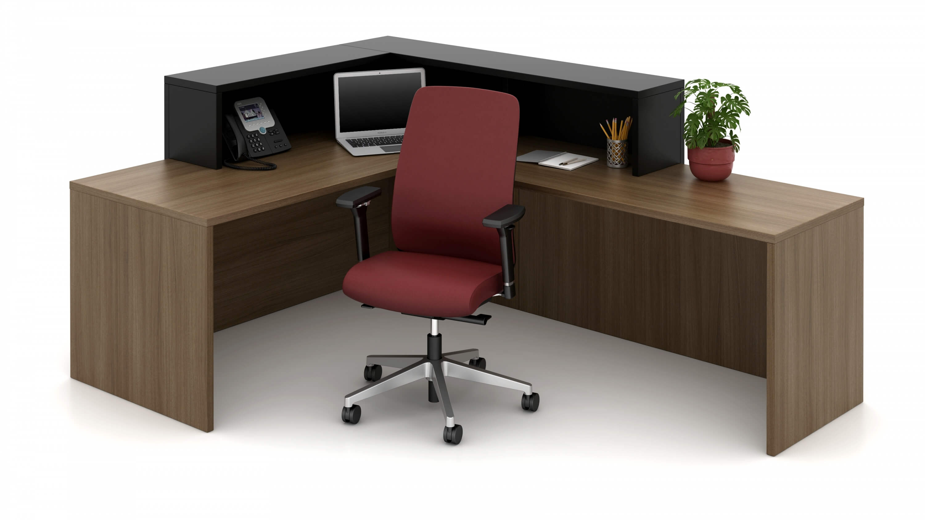 L shape reception desk inside