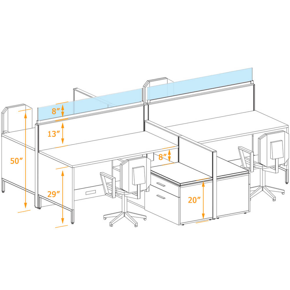 Modern cubicles square quad 122 3d dims