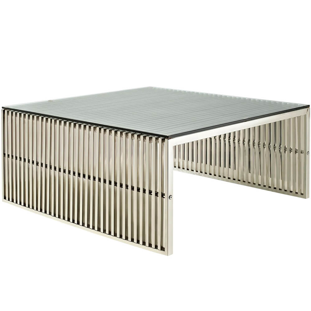 Modern steel coffee table angle view Modern steel coffee table angle view