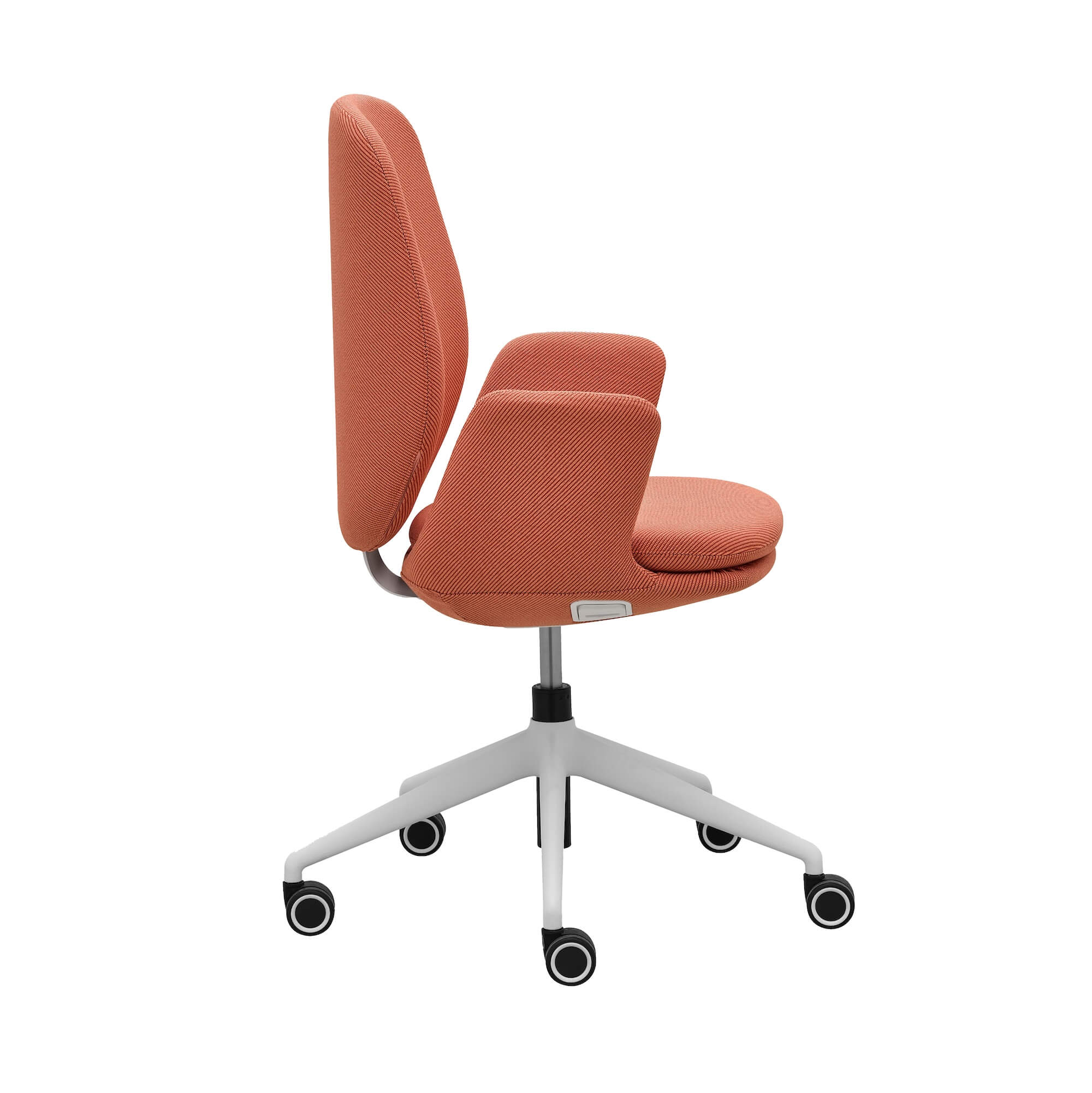 Office desk chairs executive chairs and conference chairs modern conference chair white frame and coral fabric side view