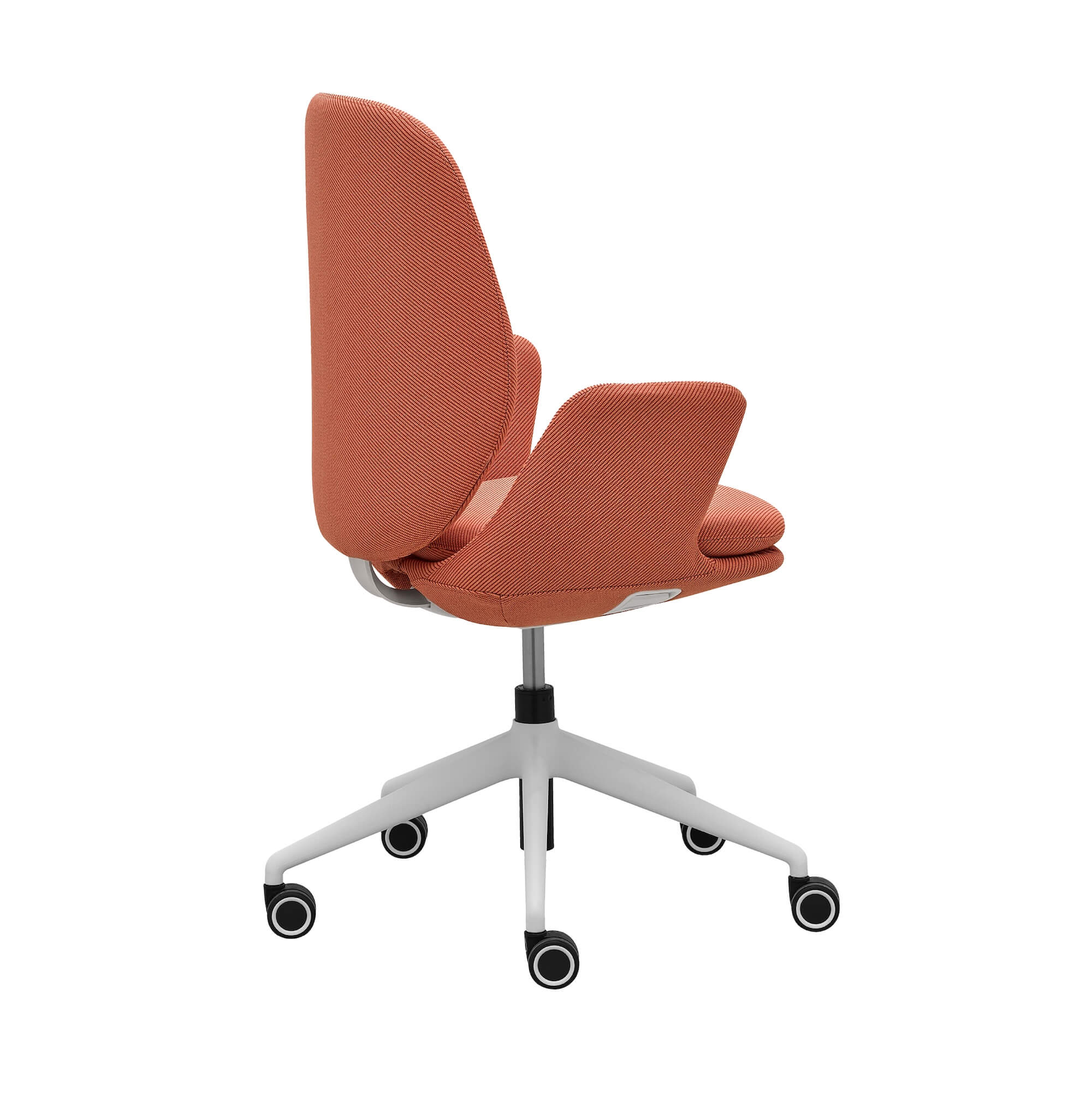 Office desk chairs executive chairs and conference chairs modern conference chair white frame coral and fabric back view