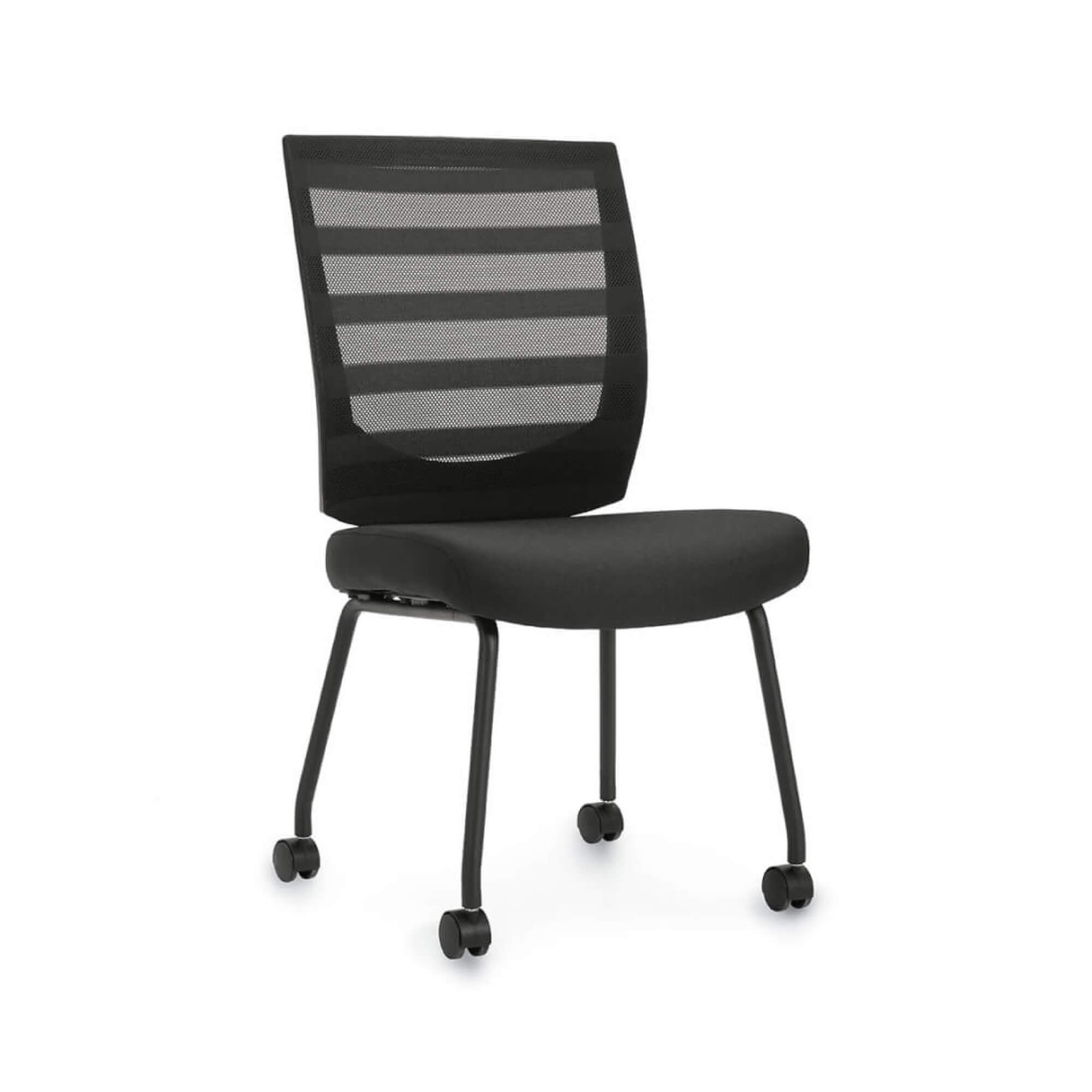 Office furniture chairs guest chairs mesh guest chair angle view with wheels