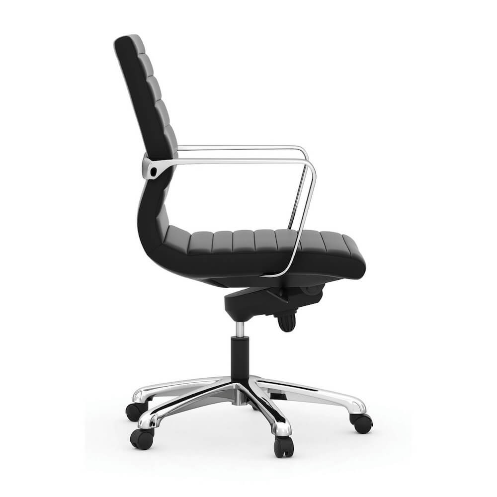 Office furniture chairs office deks chairs mid back leather chair black side view
