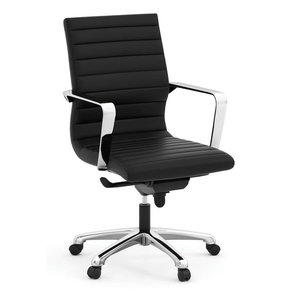 Office furniture chairs office desk chairs mid back leather chair black angle view