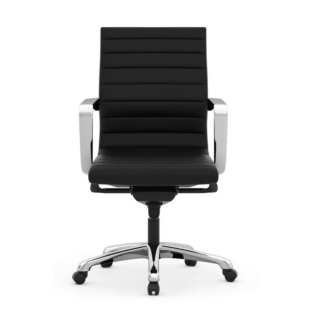 Office furniture chairs office desk chairs mid back leather chair black front view
