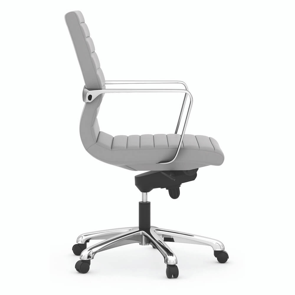 Office furniture chairs office desk chairs mid back leather chair light gray side view
