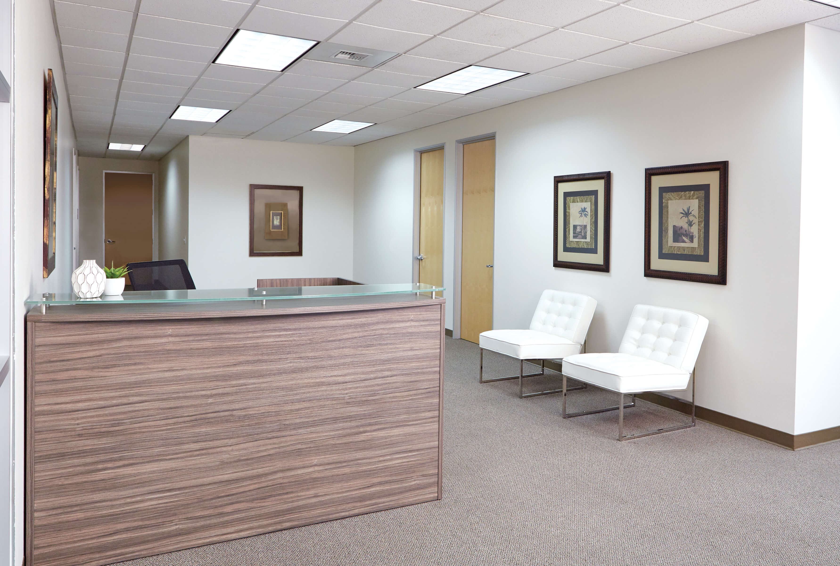 Office reception desk straight reception desk contemporary office reception desk urban walnut space view 1