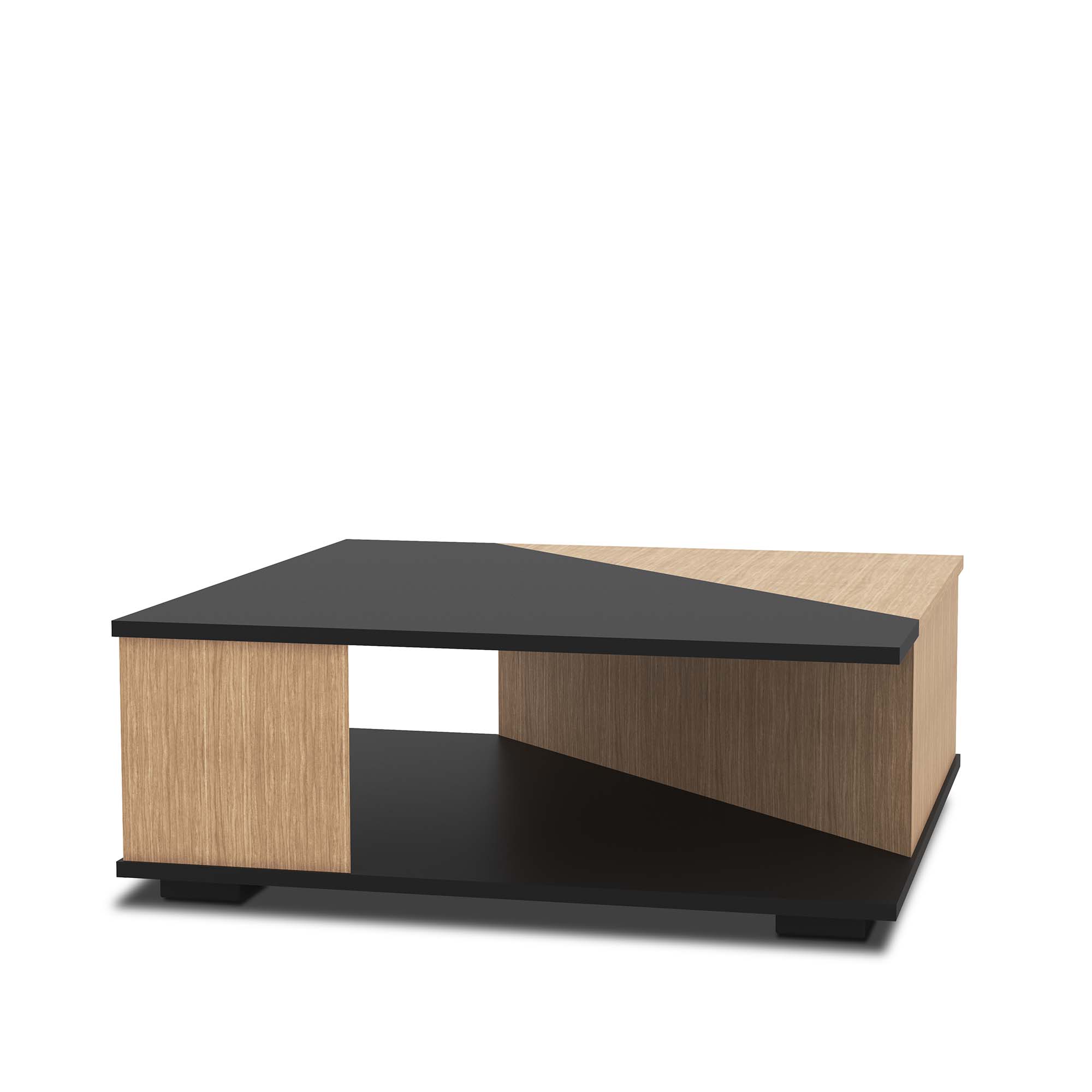 Two tone coffee table display feature highlight black and wood 2