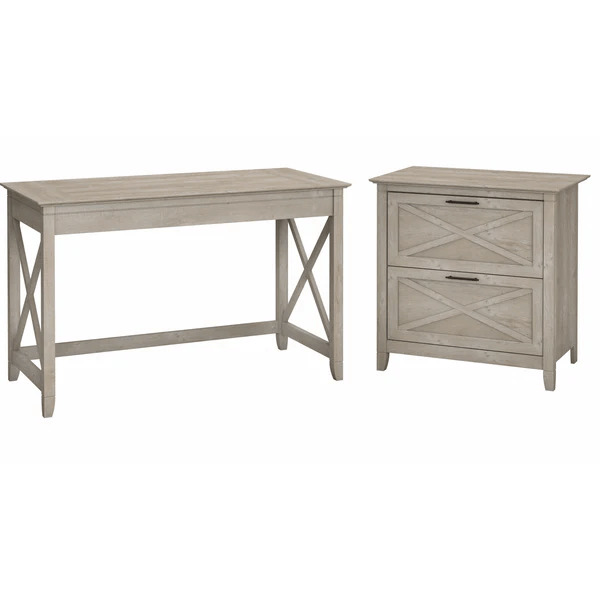 West style desk with 2 drawer lateral file cabinet highlight washed gray