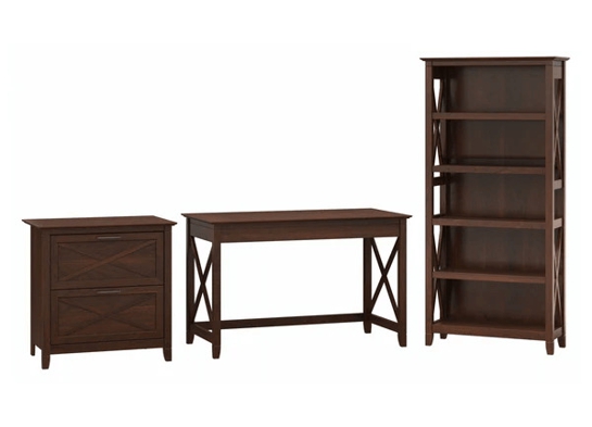 Western style desk with drawer lateral file cabinet and 5 shelf bookcase bing cherry